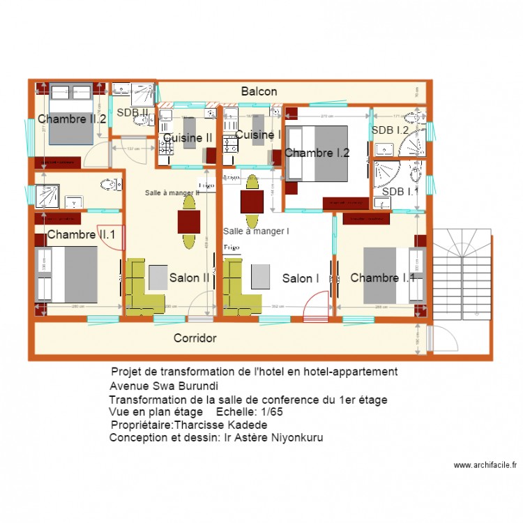 Kadede transfo salle 1er etage v2. Plan de 10 pièces et 74 m2