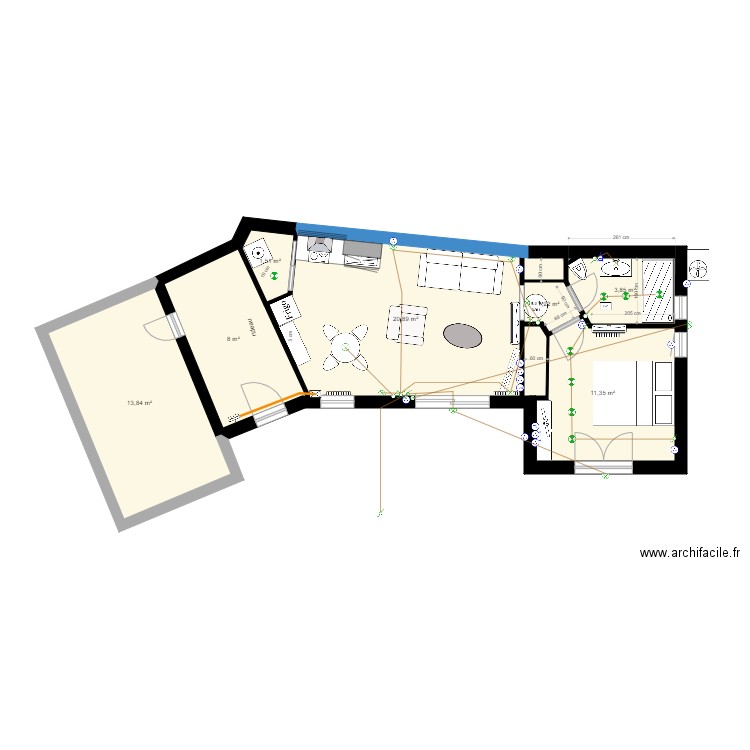 2 pces. Plan de 8 pièces et 61 m2