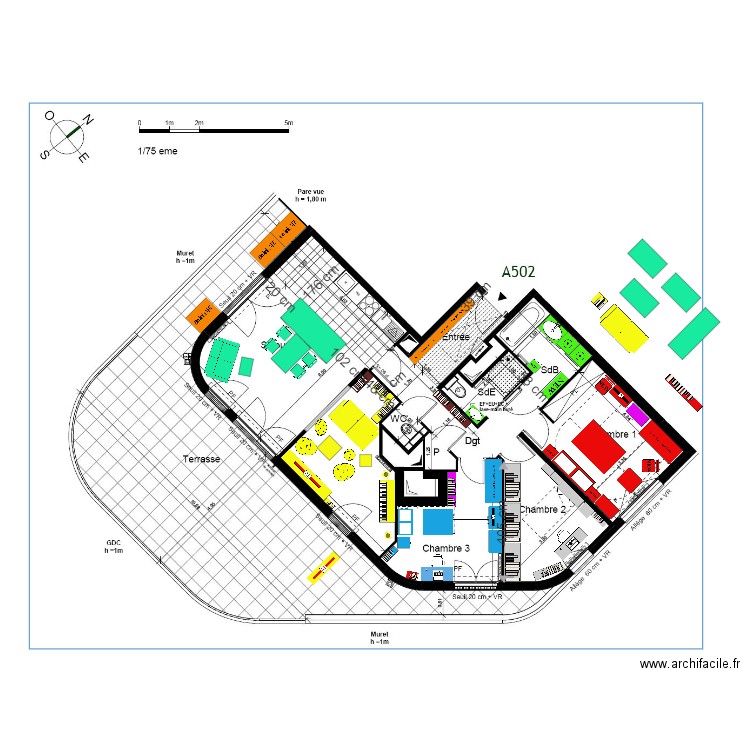 FINAL plan indice 10 AMENAGEMENT mobilier V3 canapé 3 places de Lille face terrasse. Plan de 0 pièce et 0 m2