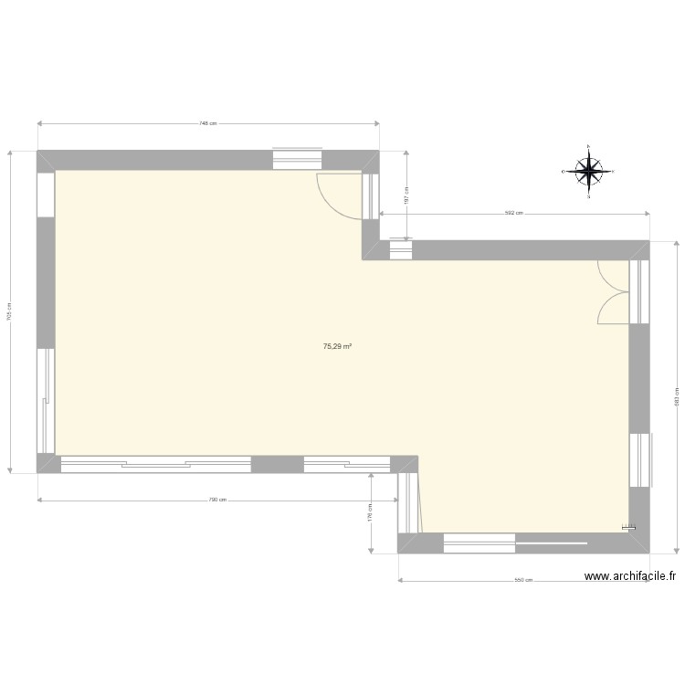 surface rdc. Plan de 1 pièce et 75 m2