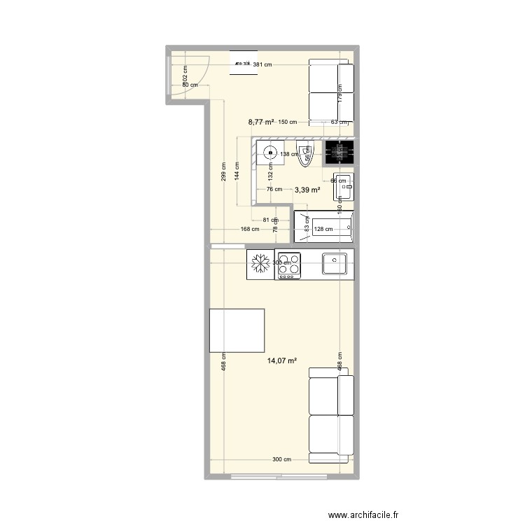 Praz. Plan de 4 pièces et 27 m2