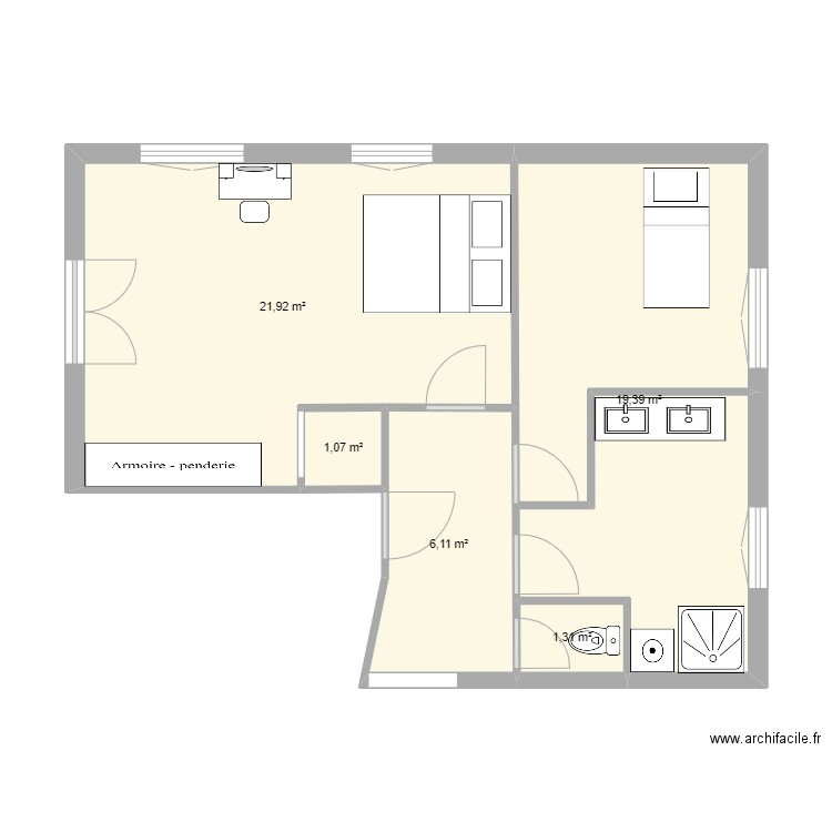 BUZZ hOME chambre projet 5. Plan de 5 pièces et 50 m2