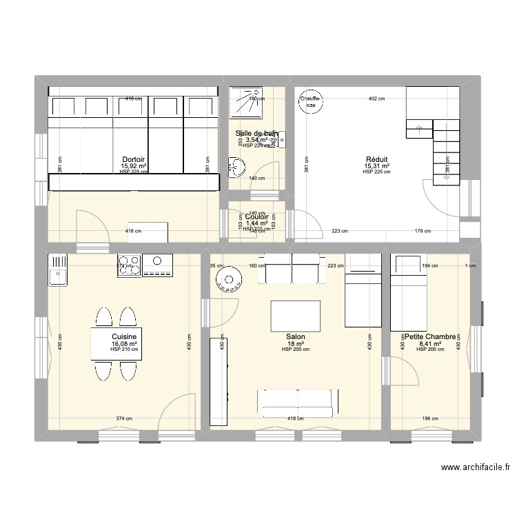 Plan Chalet. Plan de 7 pièces et 79 m2