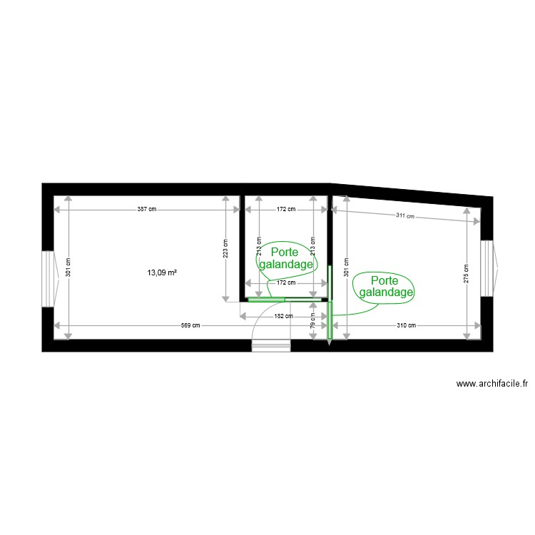 Cote Jouarre brut. Plan de 3 pièces et 26 m2