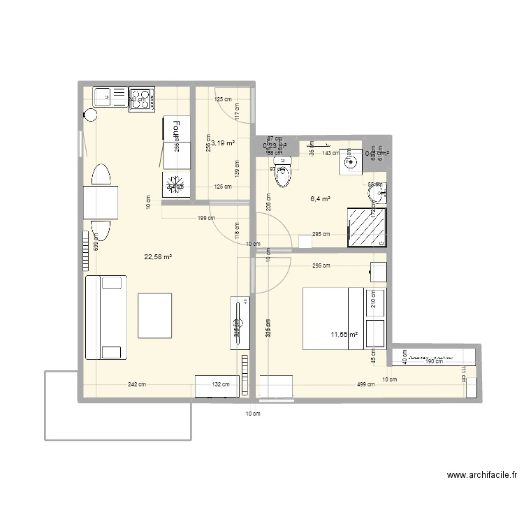 Justine. Plan de 6 pièces et 44 m2