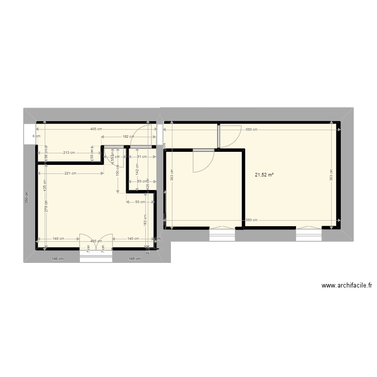 PLAN AF R+1 CENTRE ET EST. Plan de 2 pièces et 38 m2