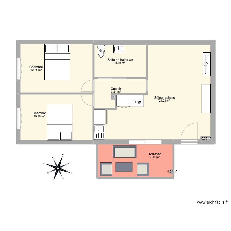 BOUDISSA T3 BAS. Plan de 6 pièces et 60 m2