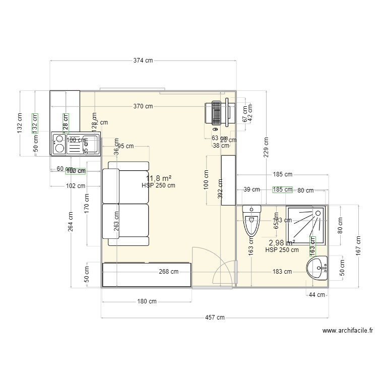 ROMAIN 58 BOTZARIS. Plan de 2 pièces et 15 m2