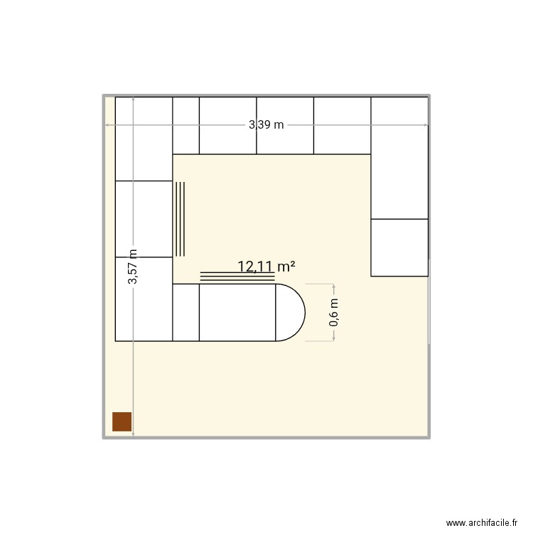 Cuisine. Plan de 1 pièce et 12 m2