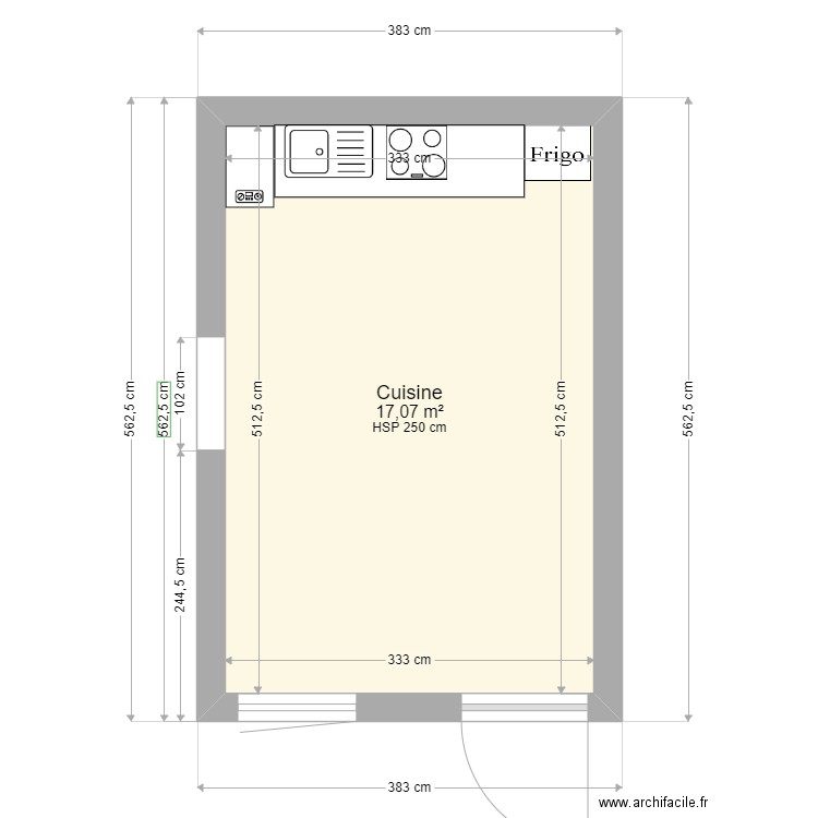 Cuisine. Plan de 1 pièce et 17 m2