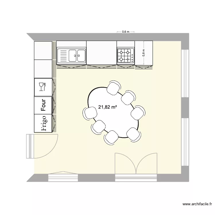 Plan cuisine Bou&eacute;#1. Plan de 1  et 22 m²