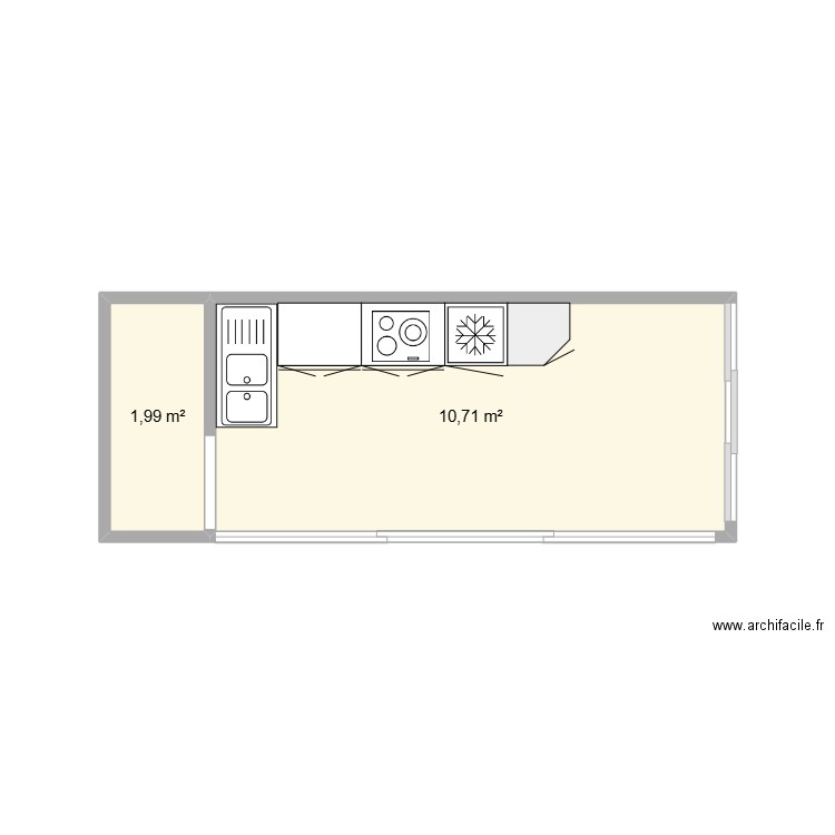 Container. Plan de 2 pièces et 13 m2