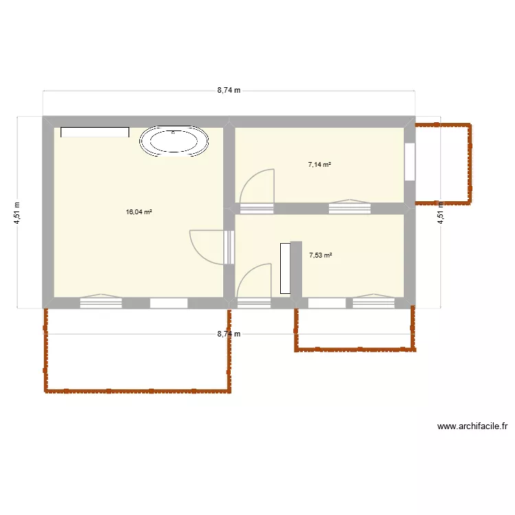 le&ntilde;era. Plan de 3 pièces et 31 m²