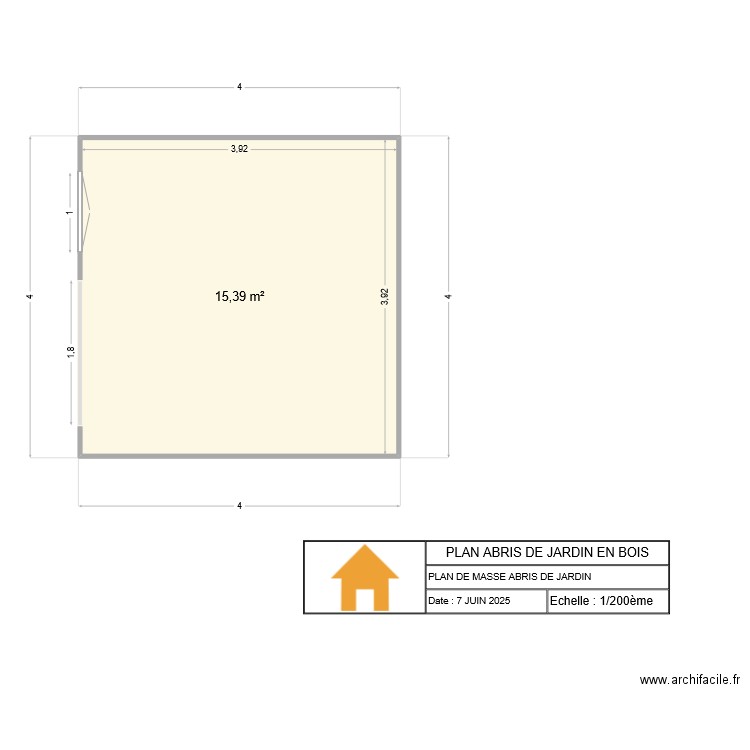 ABRIS DE JARDIN. Plan de 1 pièce et 15 m2