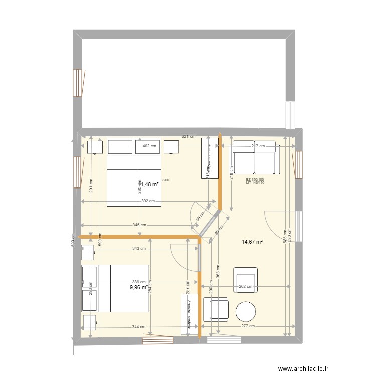 petite maison P-9. Plan de 3 pièces et 36 m2