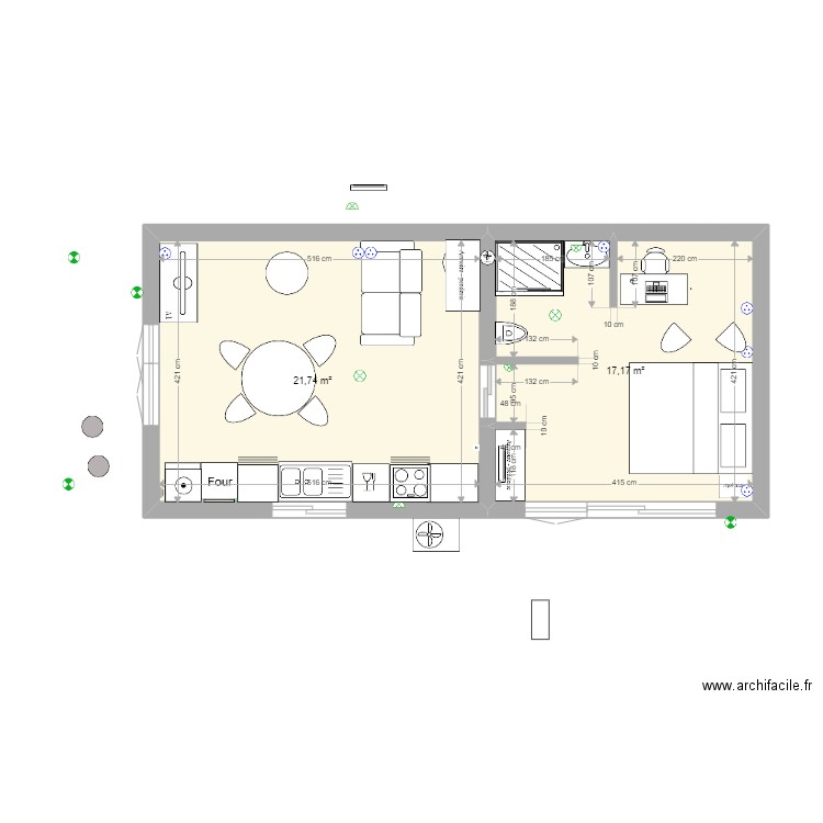 charaou 2dernier. Plan de 2 pièces et 39 m2