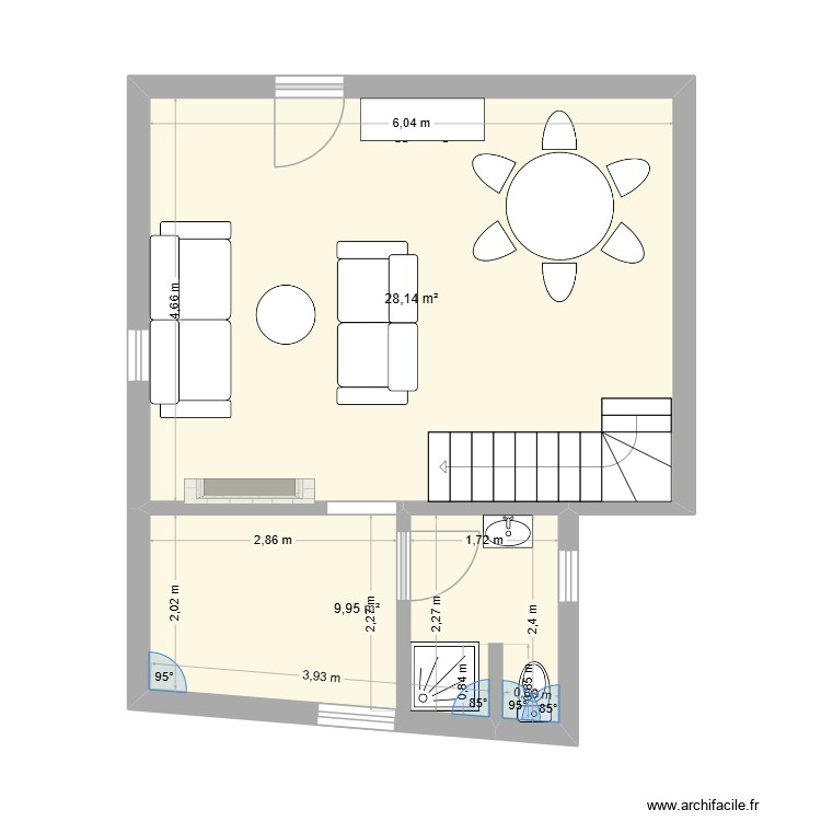 Petite maison. Plan de 2 pièces et 38 m2