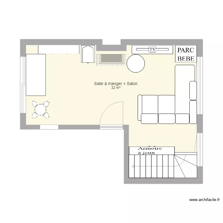 cuisine  salle a manger  salon. Plan de 