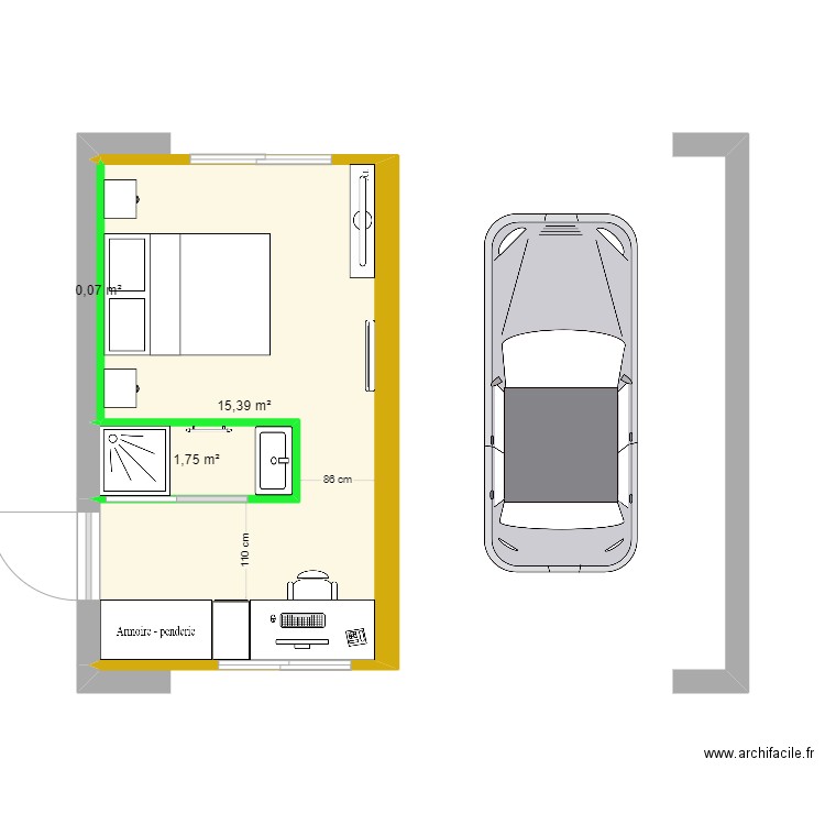 studio  Antoine. Plan de 3 pièces et 17 m2