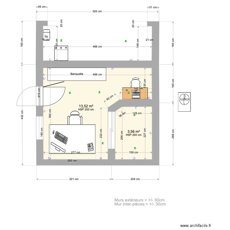 PLAN STUDIO DANS GARAGE V8 02-02 2023 . Plan de 2 pièces et 17 m2