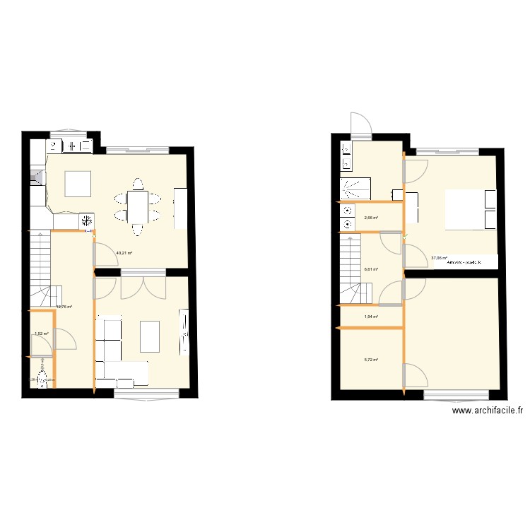 Rdc ganshoren. Plan de 8 pièces et 108 m2