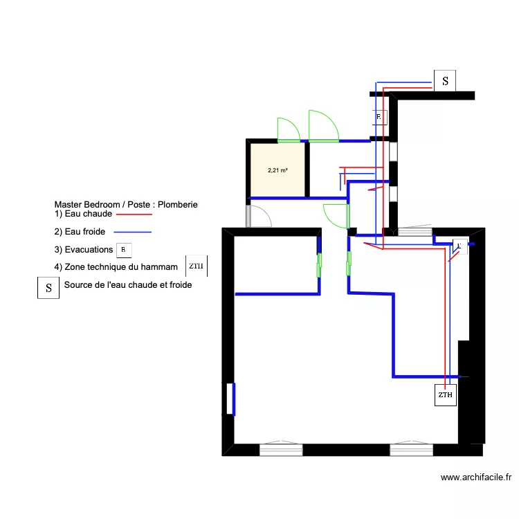 Master BedRoom (poste : Plomberie). Plan de 