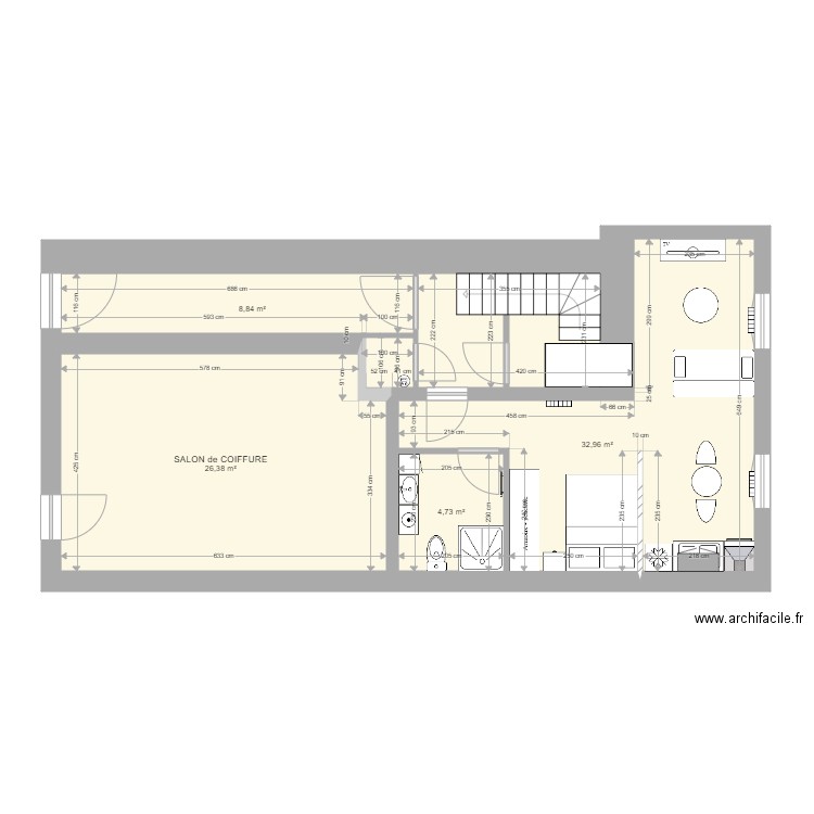 COURBET RDC Après TRAVAUX 2 . Plan de 4 pièces et 73 m2