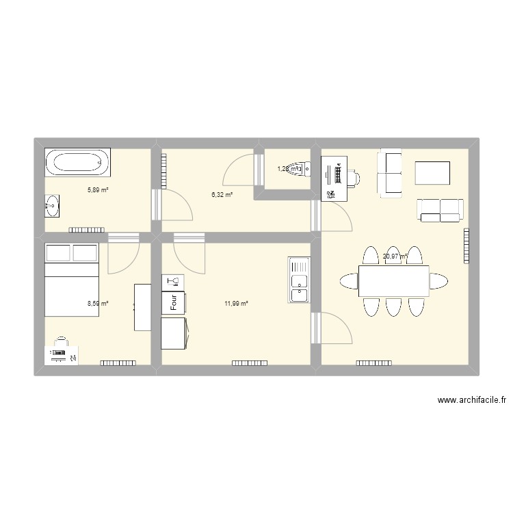 masion. Plan de 6 pièces et 55 m2