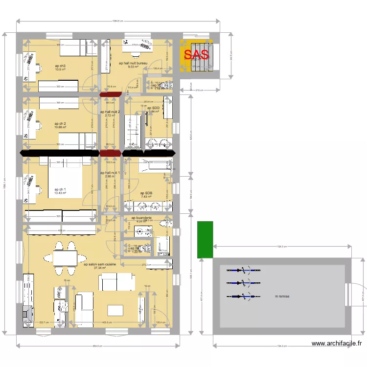 maison annexe location SAS modulable seul. Plan de 