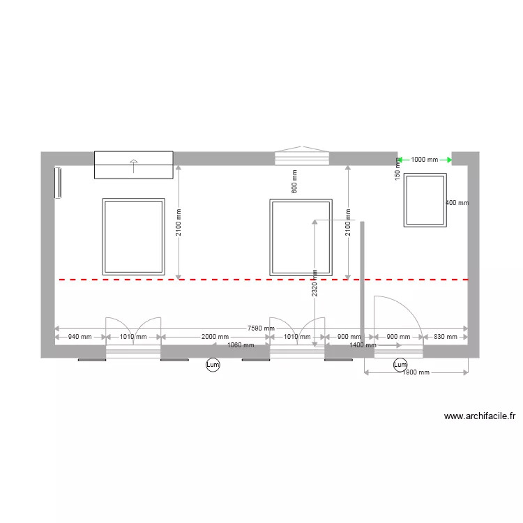 Salon et entr&eacute;e  positionnement Velux. Plan de 
