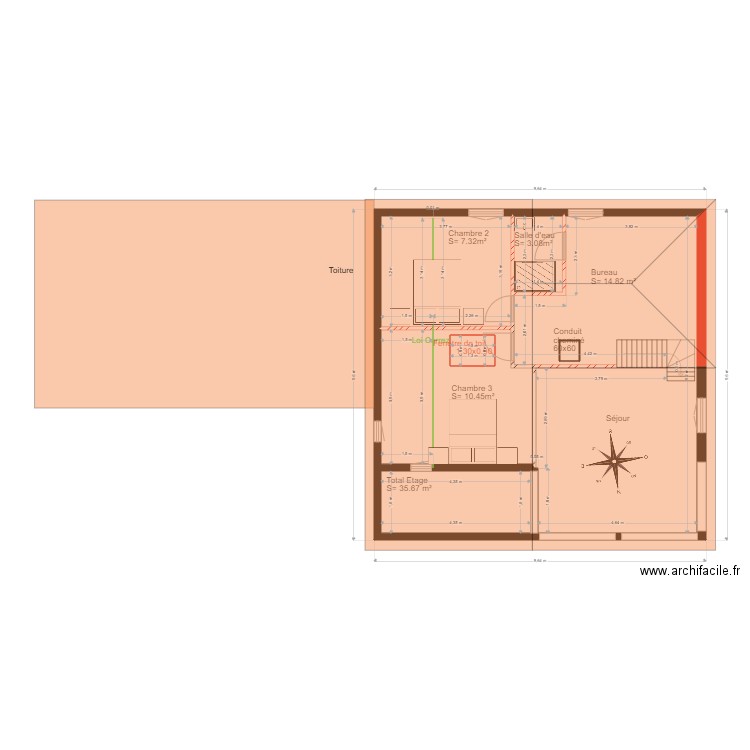 plan etage projet            chalet 50. Plan de 8 pièces et 83 m2