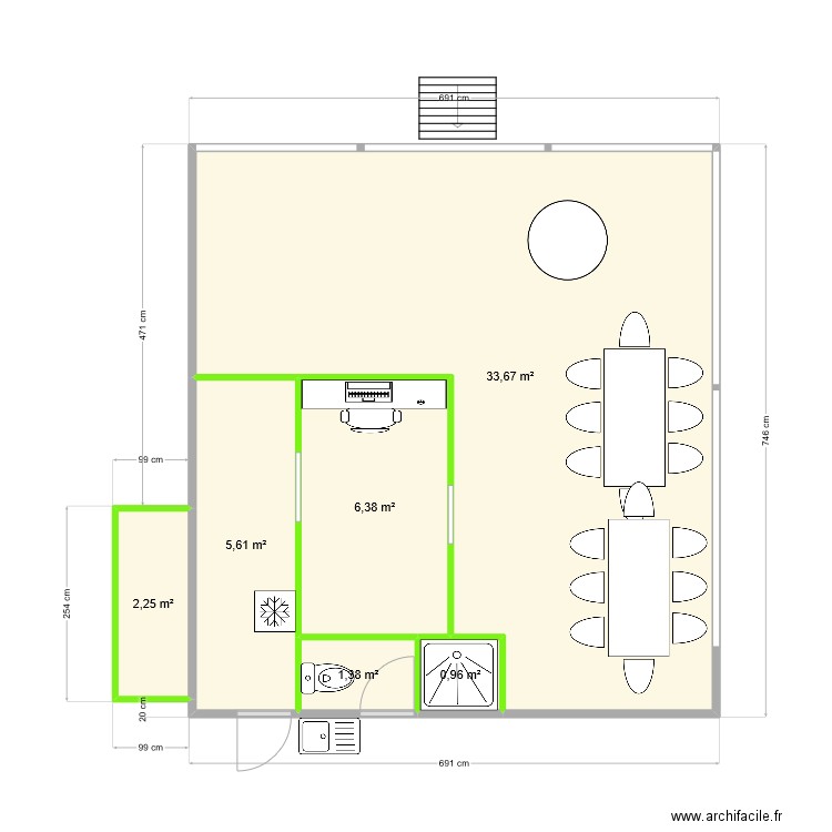 ppk bureau actuel. Plan de 6 pièces et 50 m2