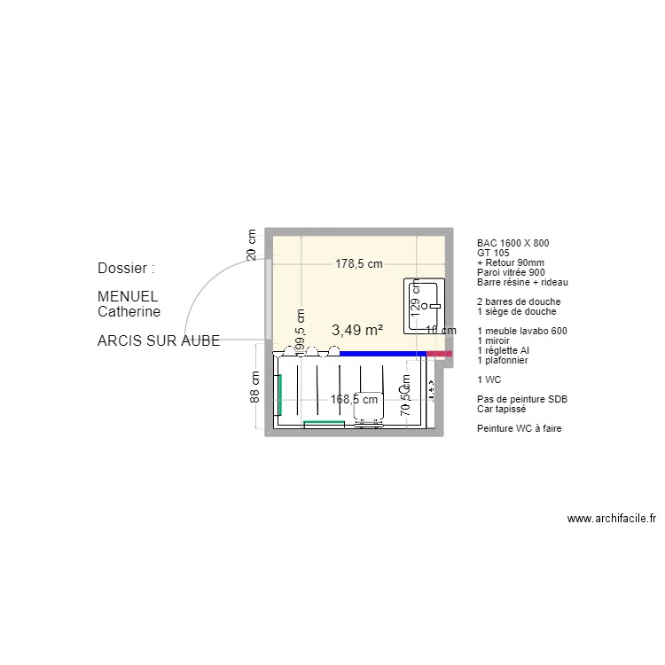 MON LOGIS MENUEL CATHERINE. Plan de 1 pièce et 3 m2