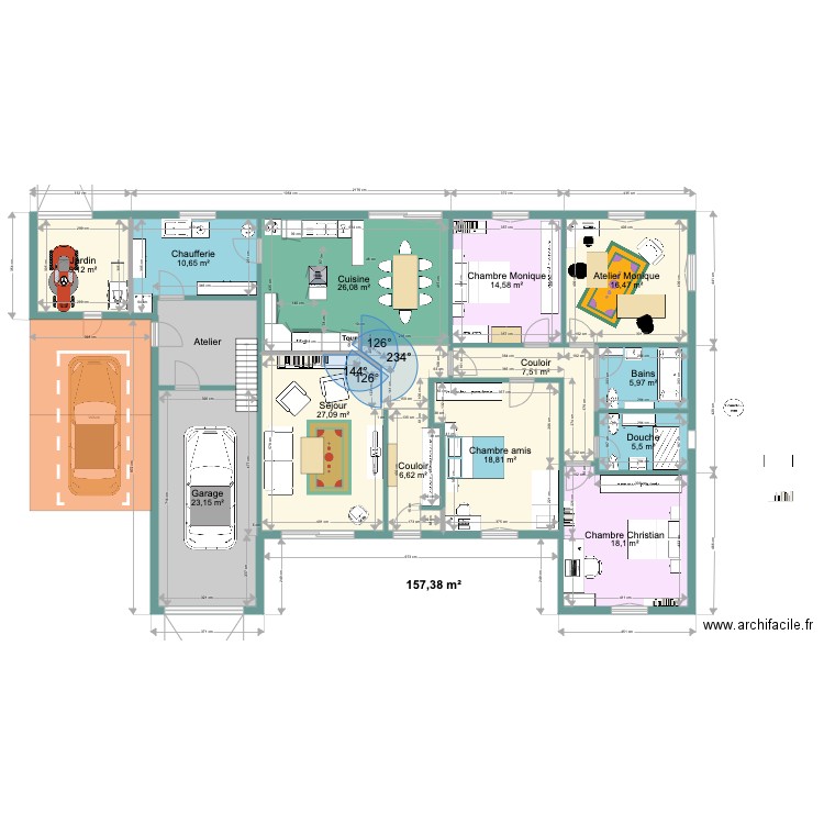 Adaptation. Plan de 14 pièces et 199 m2