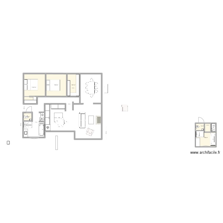 SDB V1. Plan de 6 pièces et 36 m2