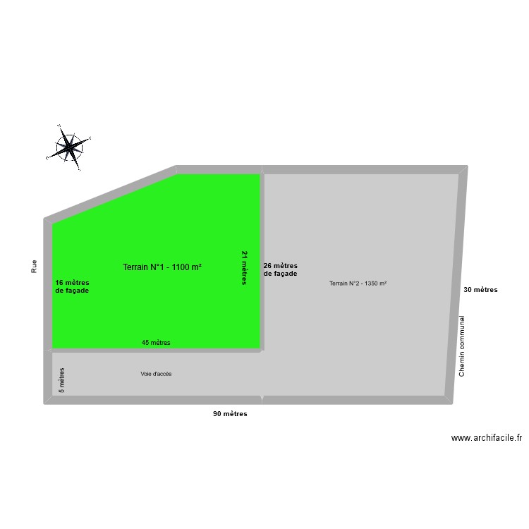 BROT terrain avant. Plan de 3 pièces et 90 m2