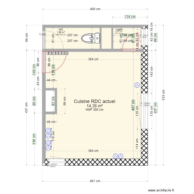 Cuisine RDC actuel. Plan de 0 pièce et 0 m2