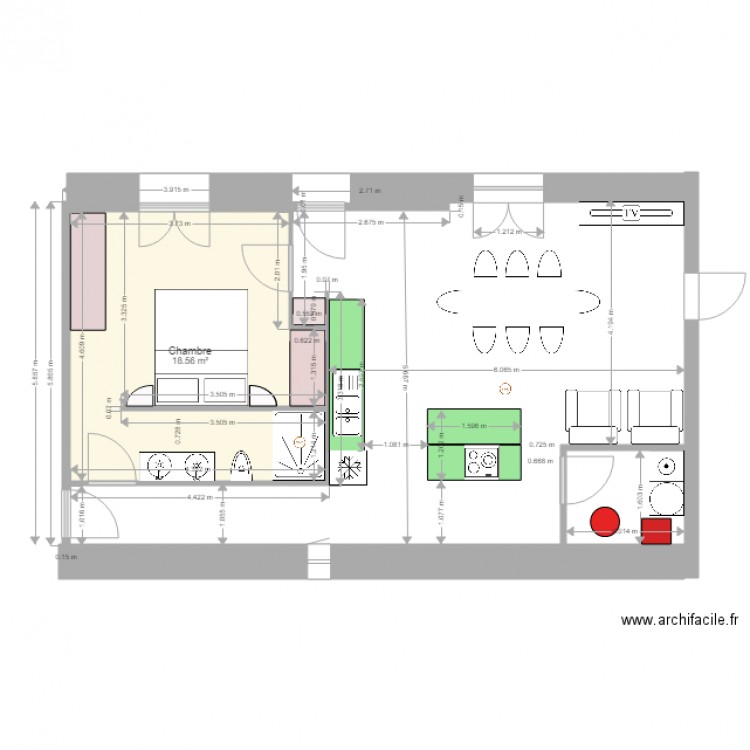 cuisine chambre Odos 4. Plan de 0 pièce et 0 m2