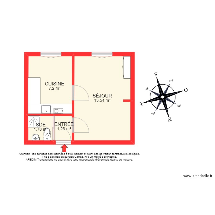 BI 13730. Plan de 4 pièces et 24 m2