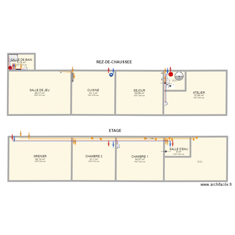 HURE - Chauffage central + ES. Plan de 11 pièces et 316 m2