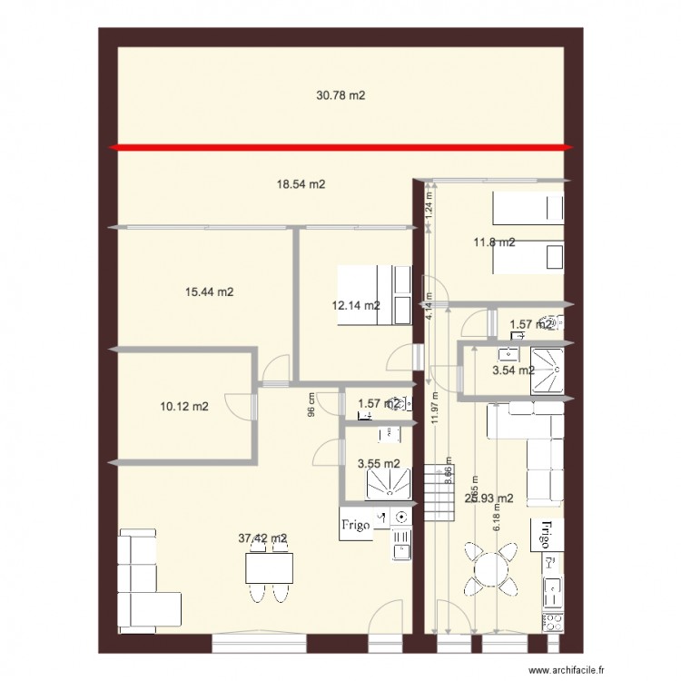 162 bat cour haut complet grd hall lumineux. Plan de 0 pièce et 0 m2