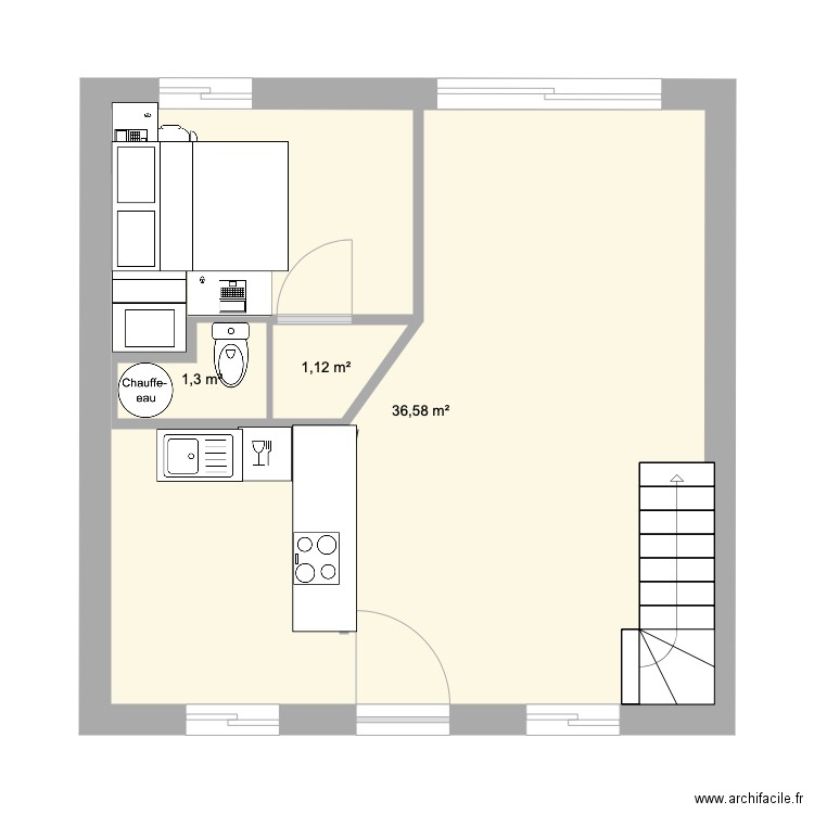 MAISON roc. Plan de 3 pièces et 39 m2