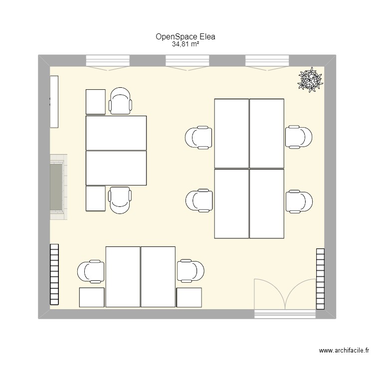 Openspace configuration 3. Plan de 1 pièce et 35 m2