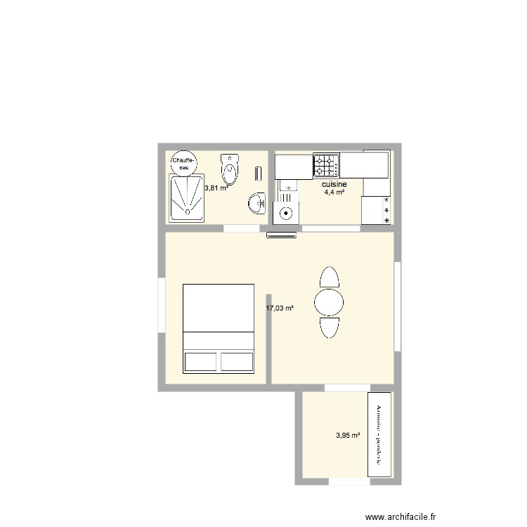 studio S. Plan de 4 pièces et 29 m2