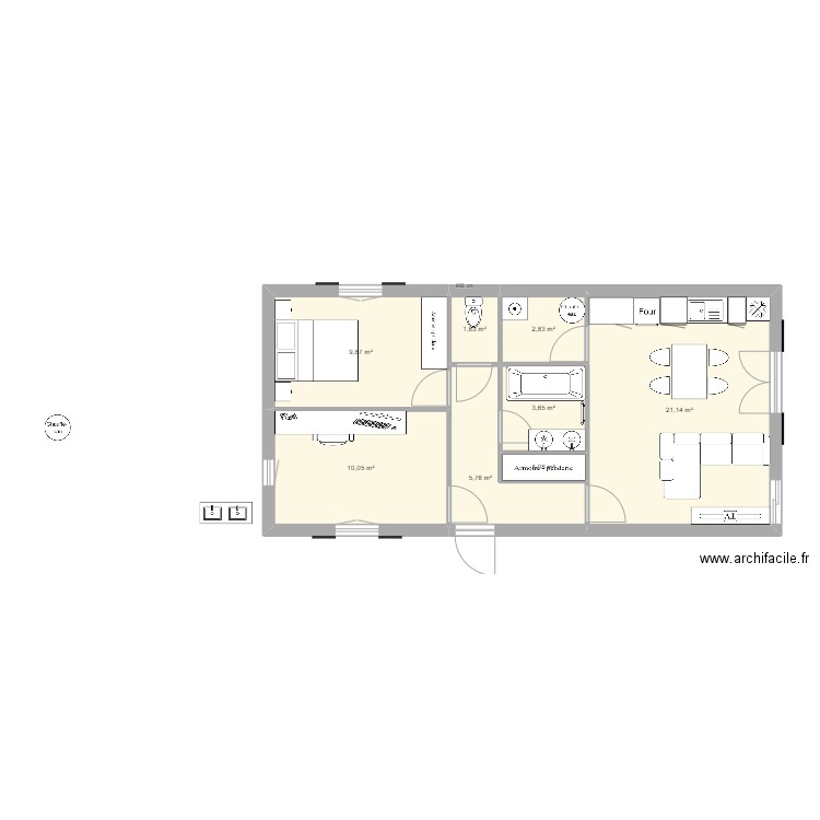 maison 60m2. Plan de 8 pièces et 56 m2
