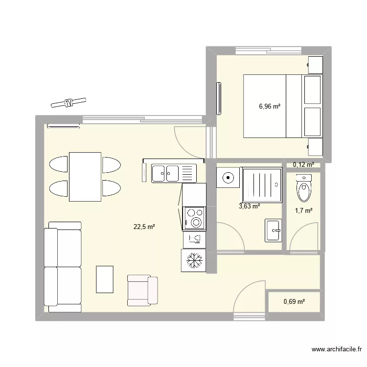Plan Sables T2 V1. Plan de 6  et 36 m²