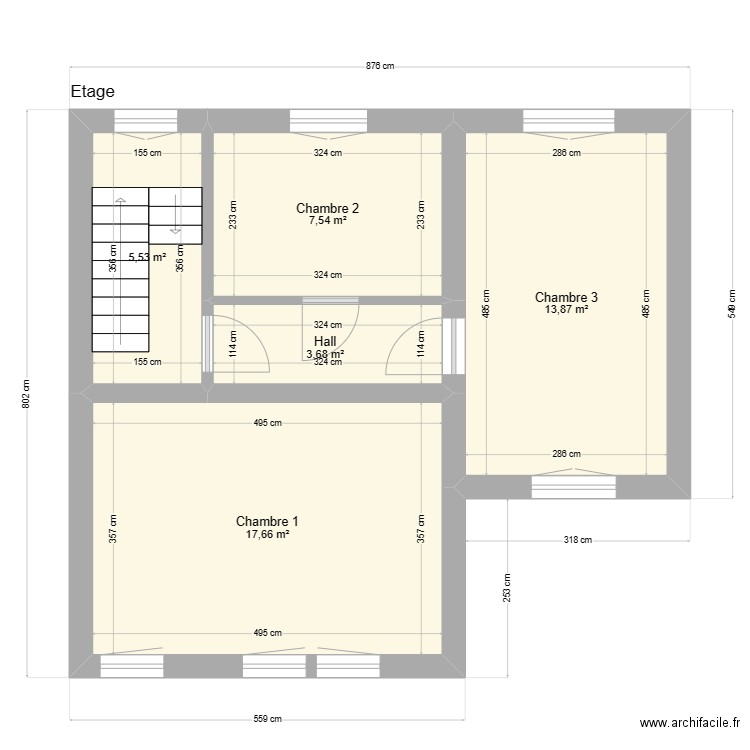 Cailloux étage. Plan de 5 pièces et 48 m2