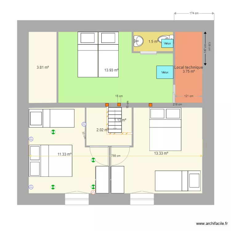 chambre mezzanine V68 du 18 nov 2018 . Plan de 