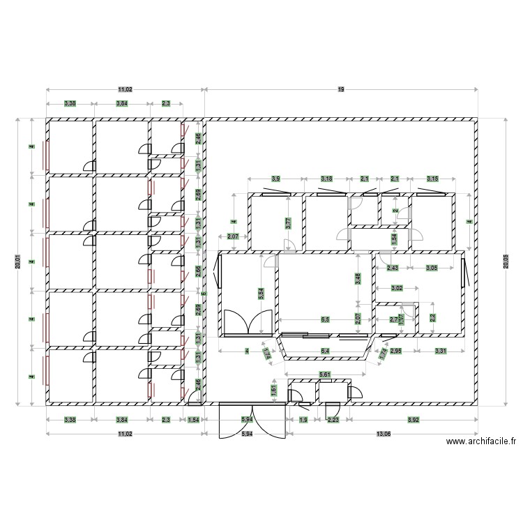 PLAN 17. Plan de 35 pièces et 65 m2