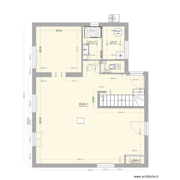 rdc 2 avec modification pour sanitaire. Plan de 5 pièces et 64 m2